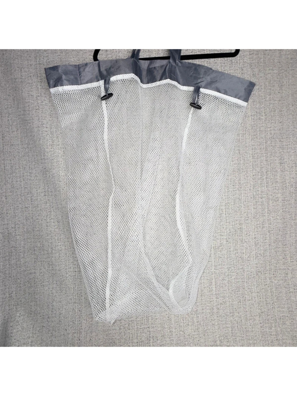 Laundry Bag White Mesh Hanging Hamper Gray Handles Dorm Storage